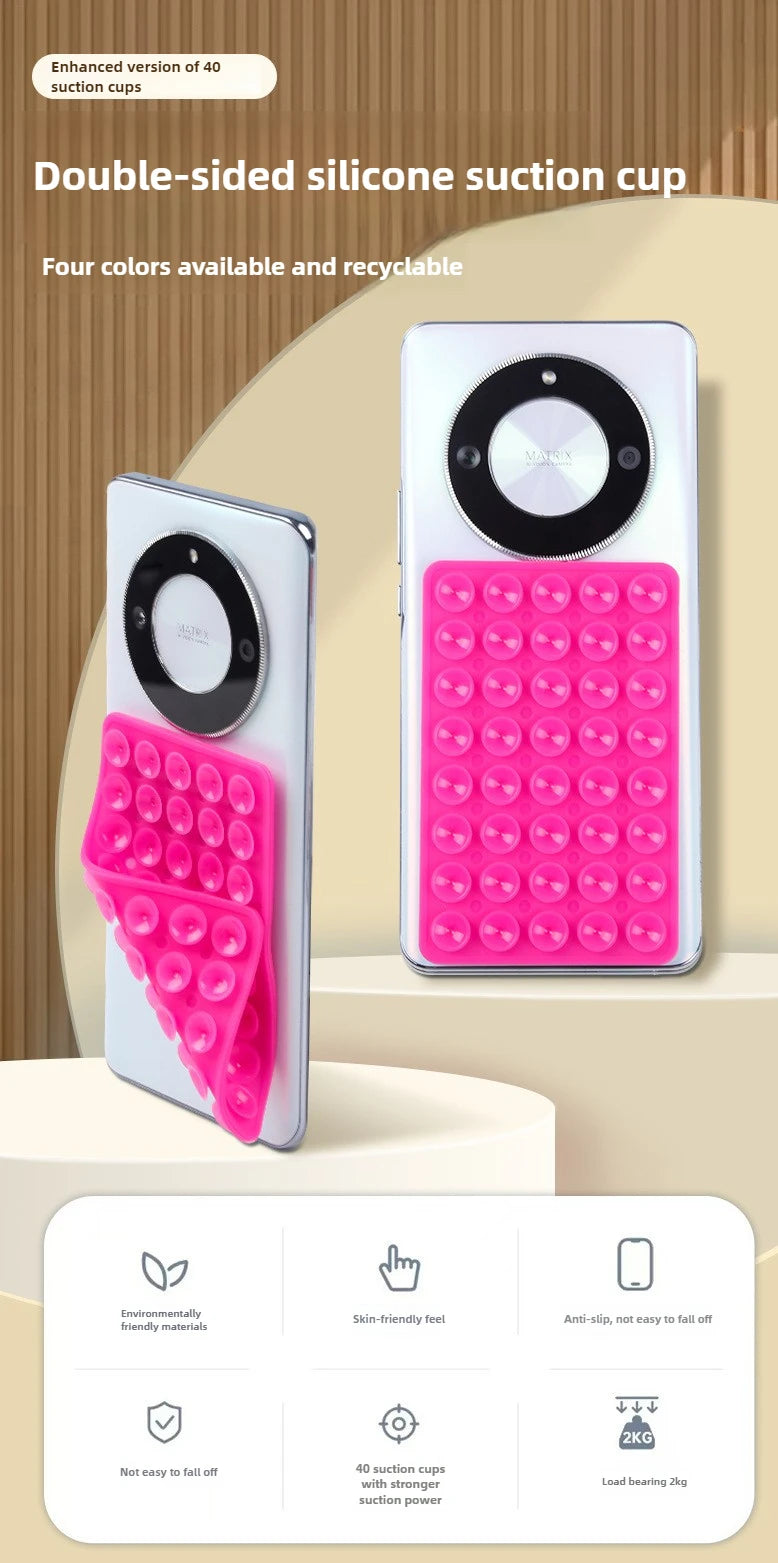 Double-Sided Suction Phone Holder, Silicone Wall Mount Stand, Hands-Free Grip