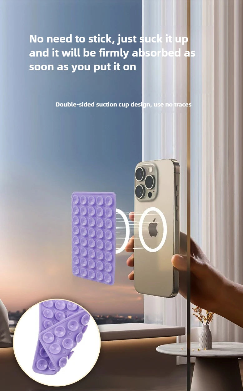 Double-Sided Suction Phone Holder, Silicone Wall Mount Stand, Hands-Free Grip
