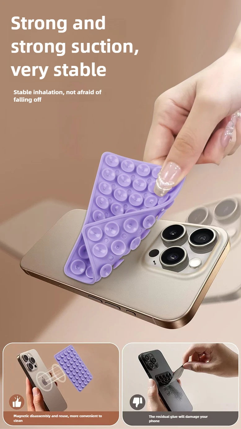 Double-Sided Suction Phone Holder, Silicone Wall Mount Stand, Hands-Free Grip