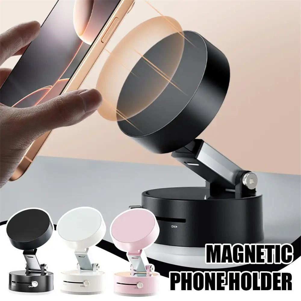 Foldable Vacuum Suction Cup Phone Holder – Double-Sided Magnetic Desk Stand for iPhone & Android