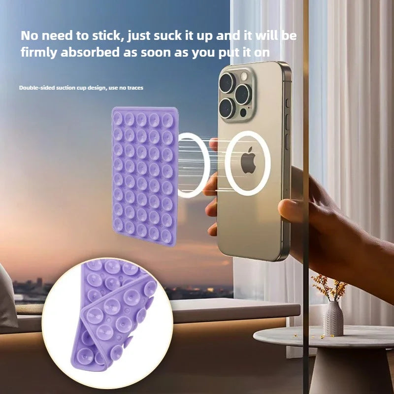 Double-Sided Suction Phone Holder, Silicone Wall Mount Stand, Hands-Free Grip