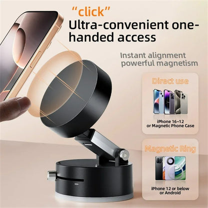 Foldable Vacuum Suction Cup Phone Holder – Double-Sided Magnetic Desk Stand for iPhone & Android