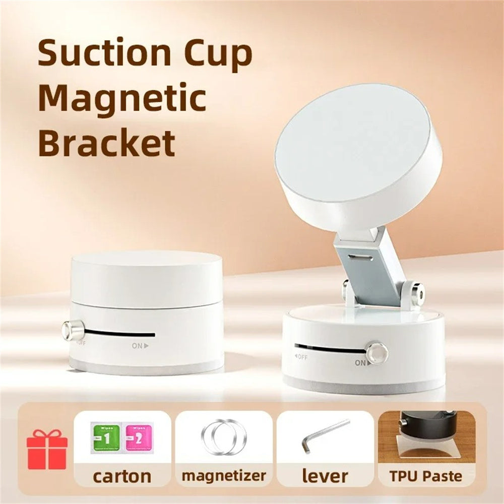 Foldable Vacuum Suction Cup Phone Holder – Double-Sided Magnetic Desk Stand for iPhone & Android