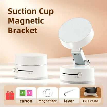 Foldable Vacuum Suction Cup Phone Holder – Double-Sided Magnetic Desk Stand for iPhone & Android