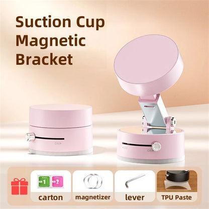 Foldable Vacuum Suction Cup Phone Holder – Double-Sided Magnetic Desk Stand for iPhone & Android